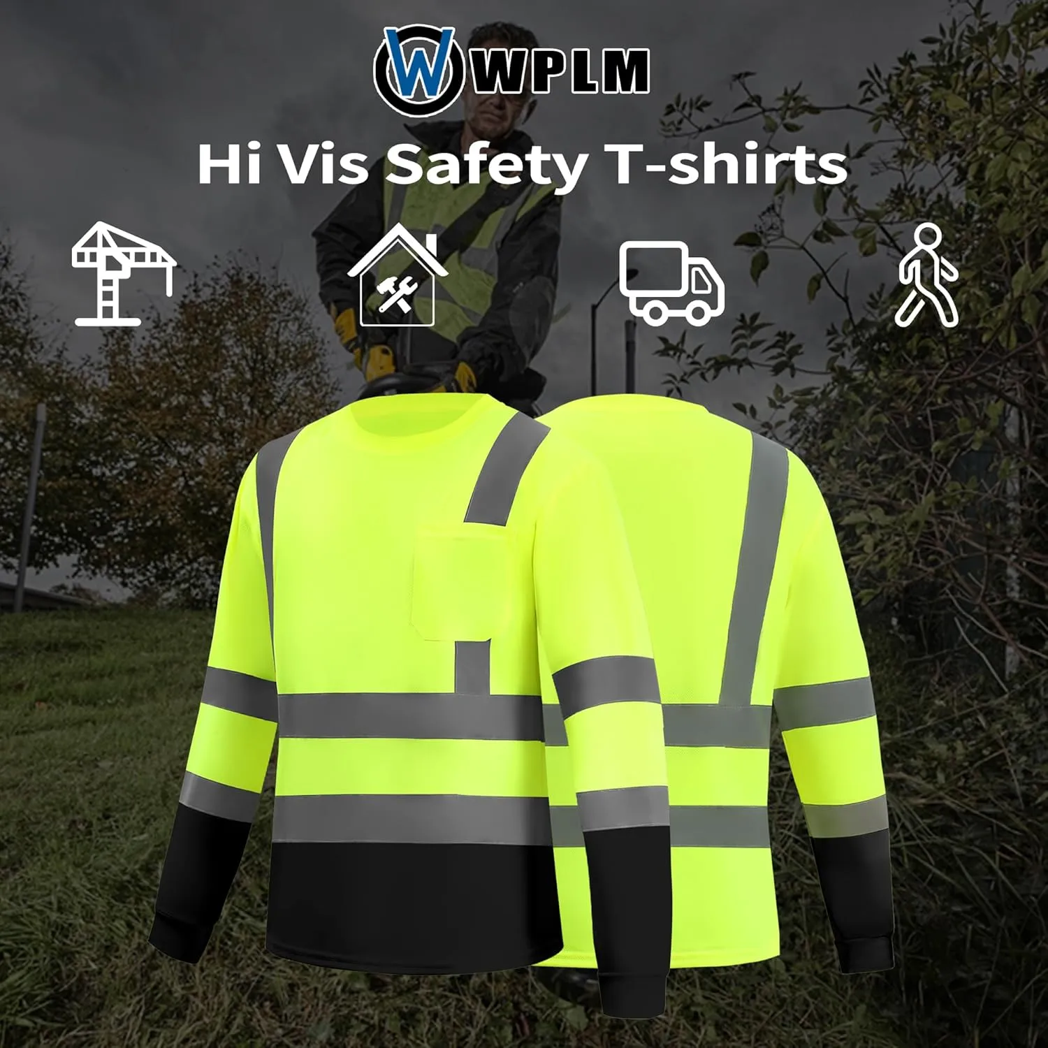 Hi Vis Long Sleeve Reflective T Shirts Safety Work Shirts Black Bottom Fast Dry for Men 12PCS