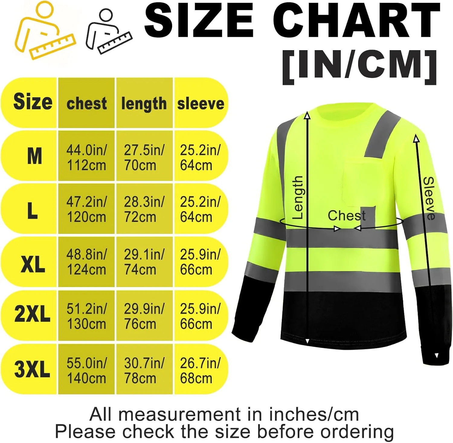 Hi Vis Long Sleeve Reflective T Shirts Safety Work Shirts Black Bottom Fast Dry for Men 12PCS