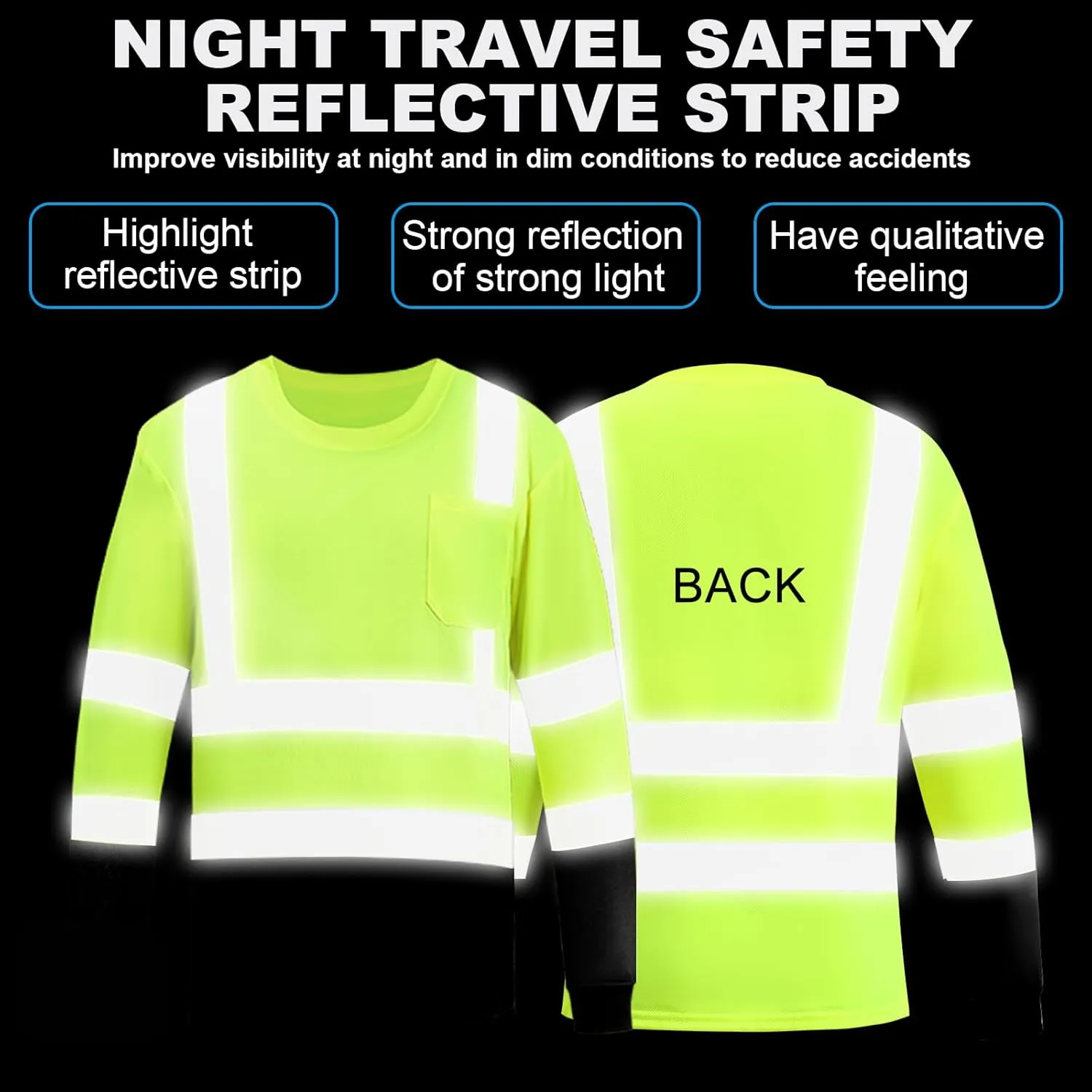 Hi Vis Long Sleeve Reflective T Shirts Safety Work Shirts Black Bottom Fast Dry for Men 12PCS