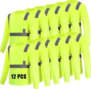 Hi Vis Long Sleeve Reflective T Shirts Safety Work Shirts Black Bottom Fast Dry for Men 12PCS