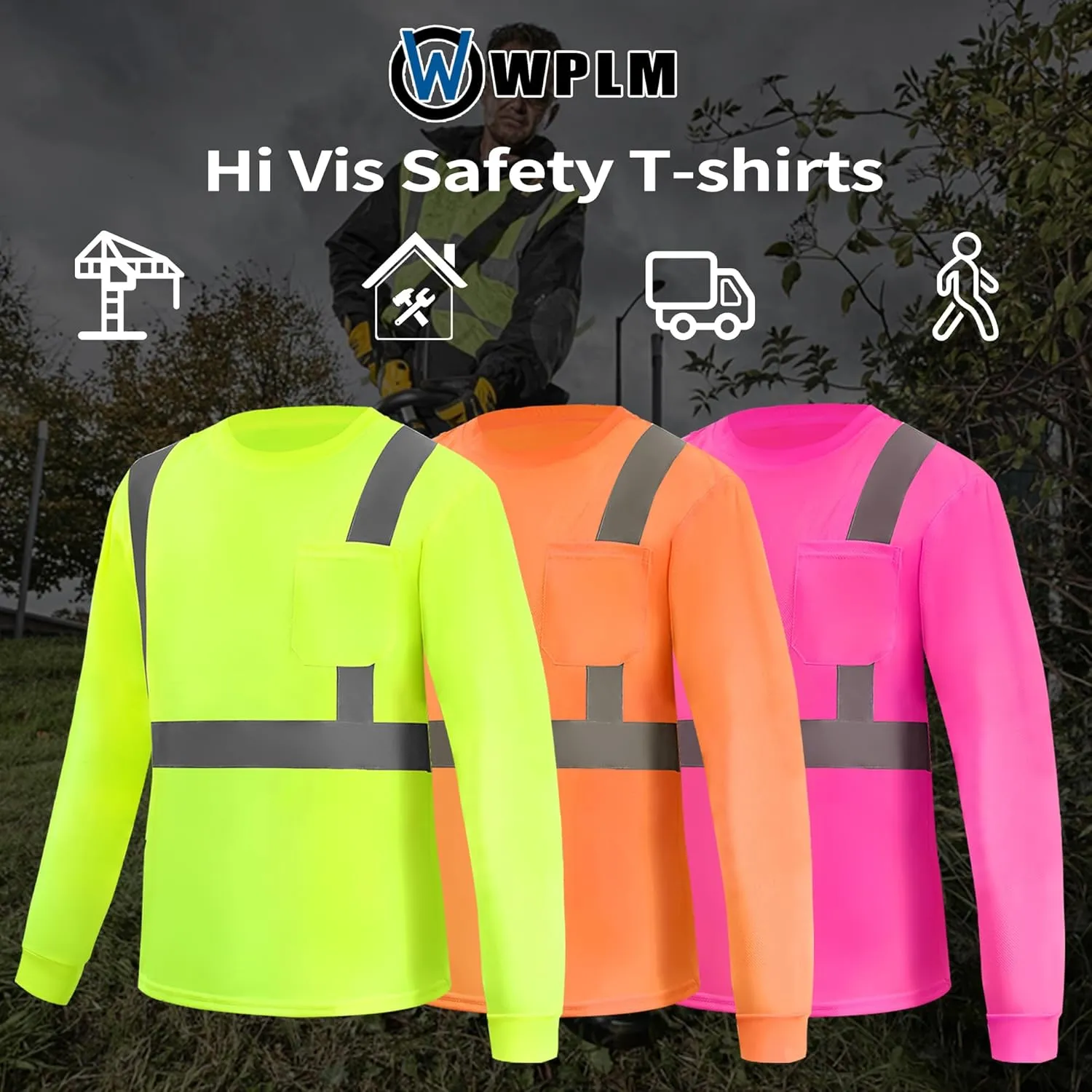 Hi Vis Long Sleeve Reflective T Shirts Safety Work Shirts Black Bottom Fast Dry for Men 12PCS