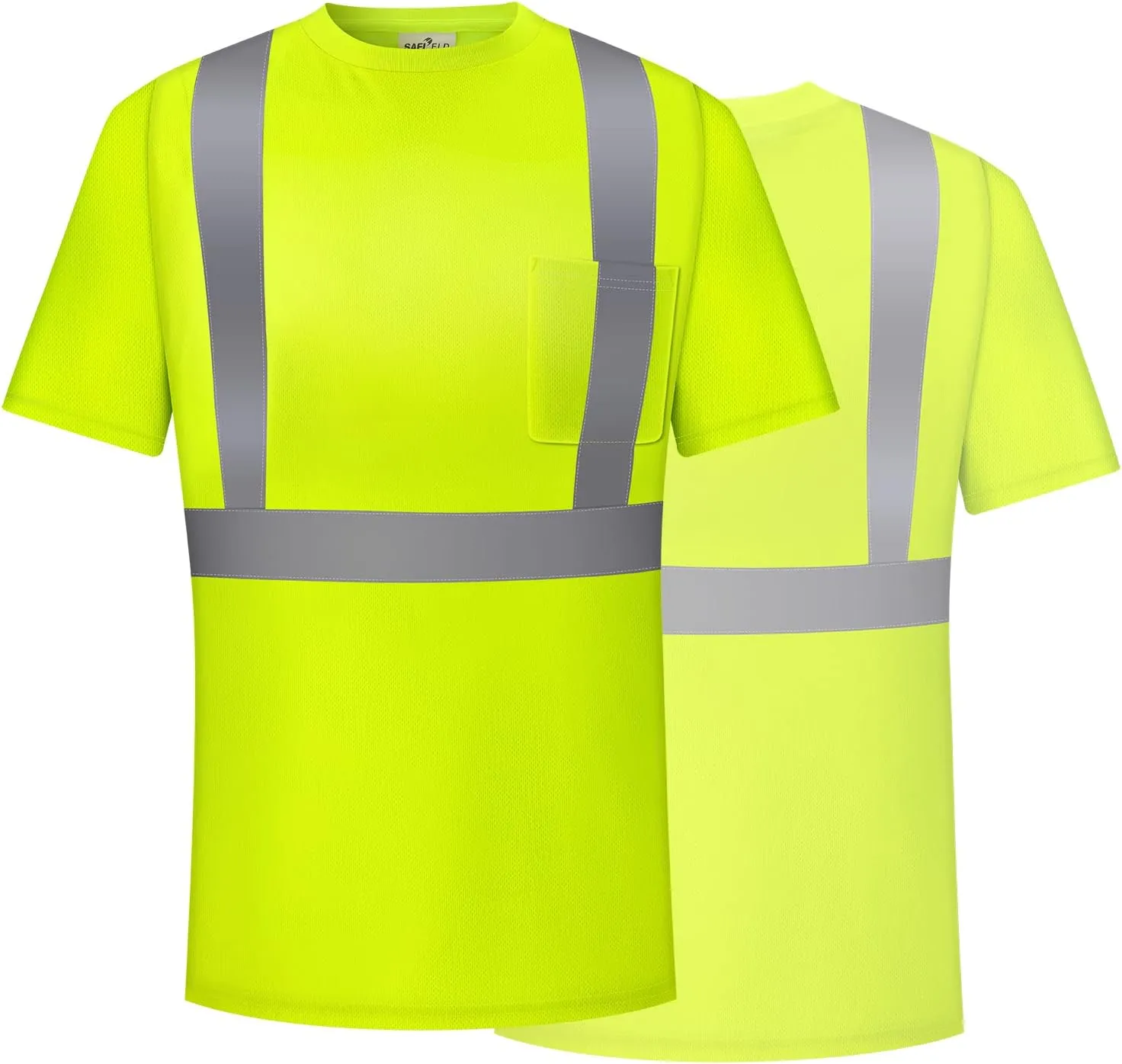 Hi Vis Safety Shirts for Men Reflective,High Visibility Work T-shirt Short Sleeve with Pocket, 3 and 5 Pack