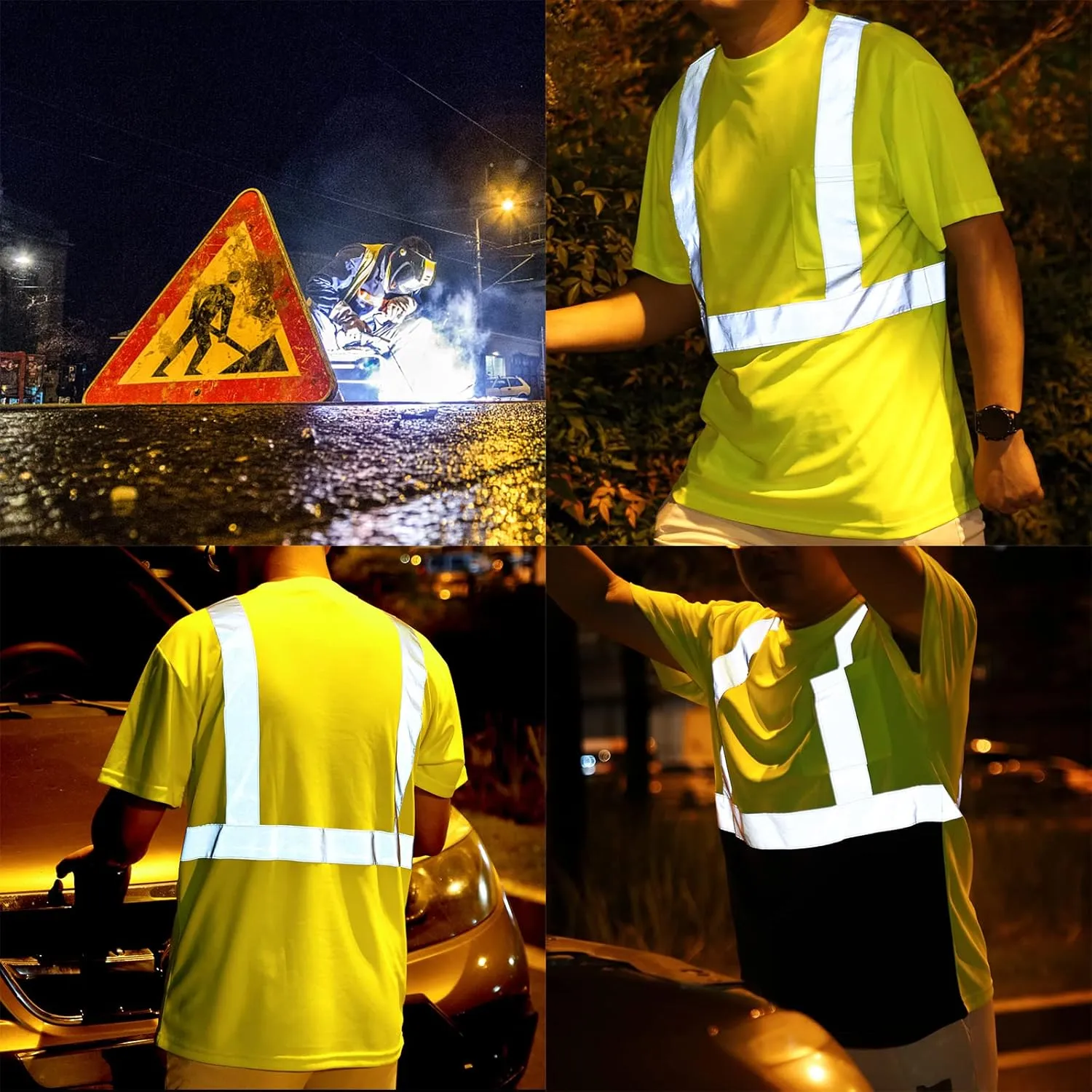 Hi Vis Safety Shirts for Men Reflective,High Visibility Work T-shirt Short Sleeve with Pocket, 3 and 5 Pack