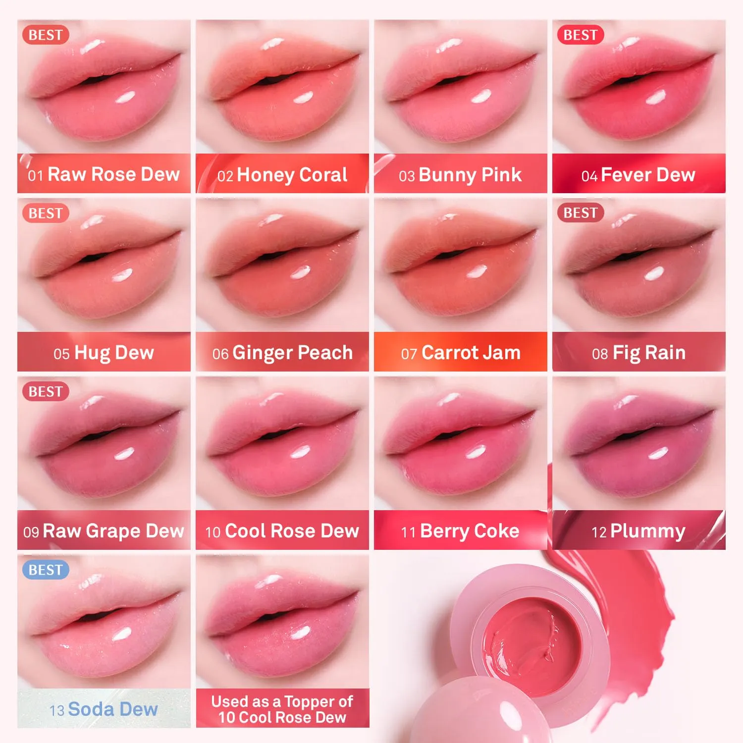 HINCE Raw Glow Dewy Ball - Tinted Lip Balm, Jelly Gloss Glow, Shine and Hydration, Lip & Blush Multiuse, Vegan, 0.12 oz. (13 colors) (PLUMMY)