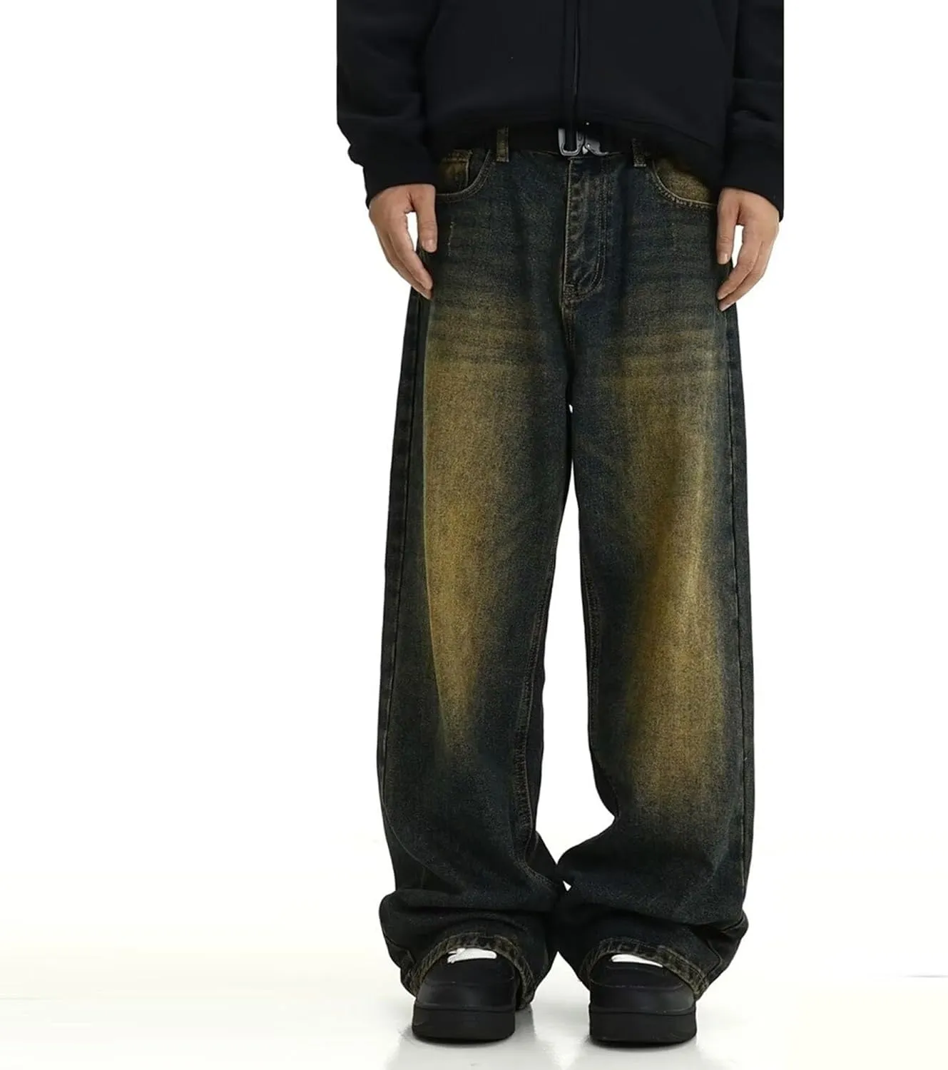 Hippie Pants Men's Baggy Jeans Summer Wide Leg Skater Denim Pants Casual Loose Fit Trend Long Trousers Streetwear