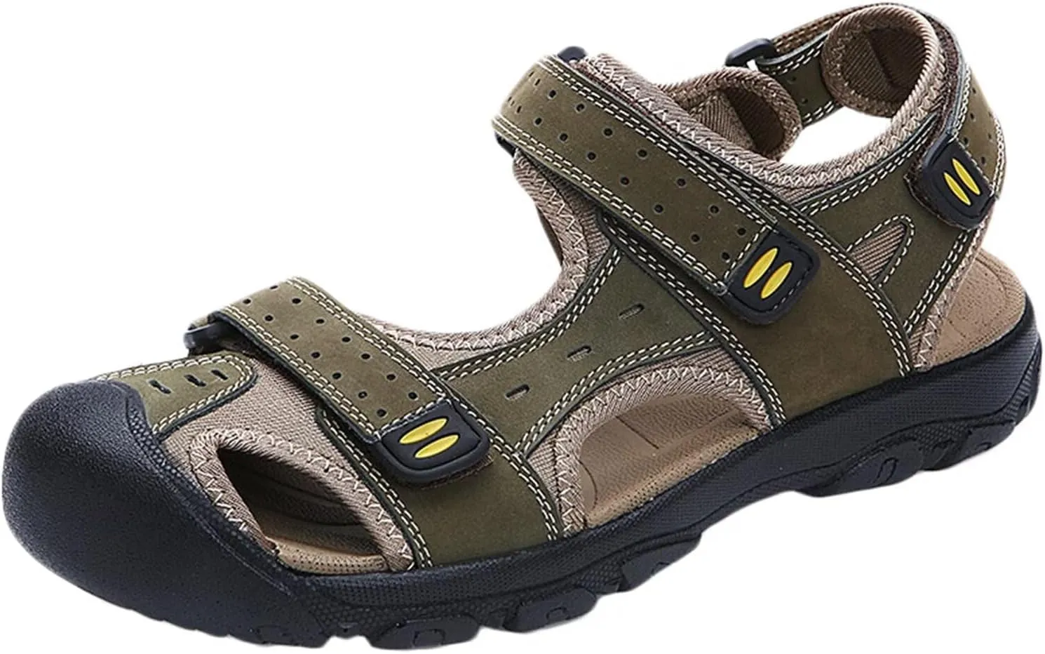 HNVAVQ Mens Outdoor Casual Sandals Leather Closed Toe Sandals Anti Slip Beach Sandals Waterproof Fishing Shoes