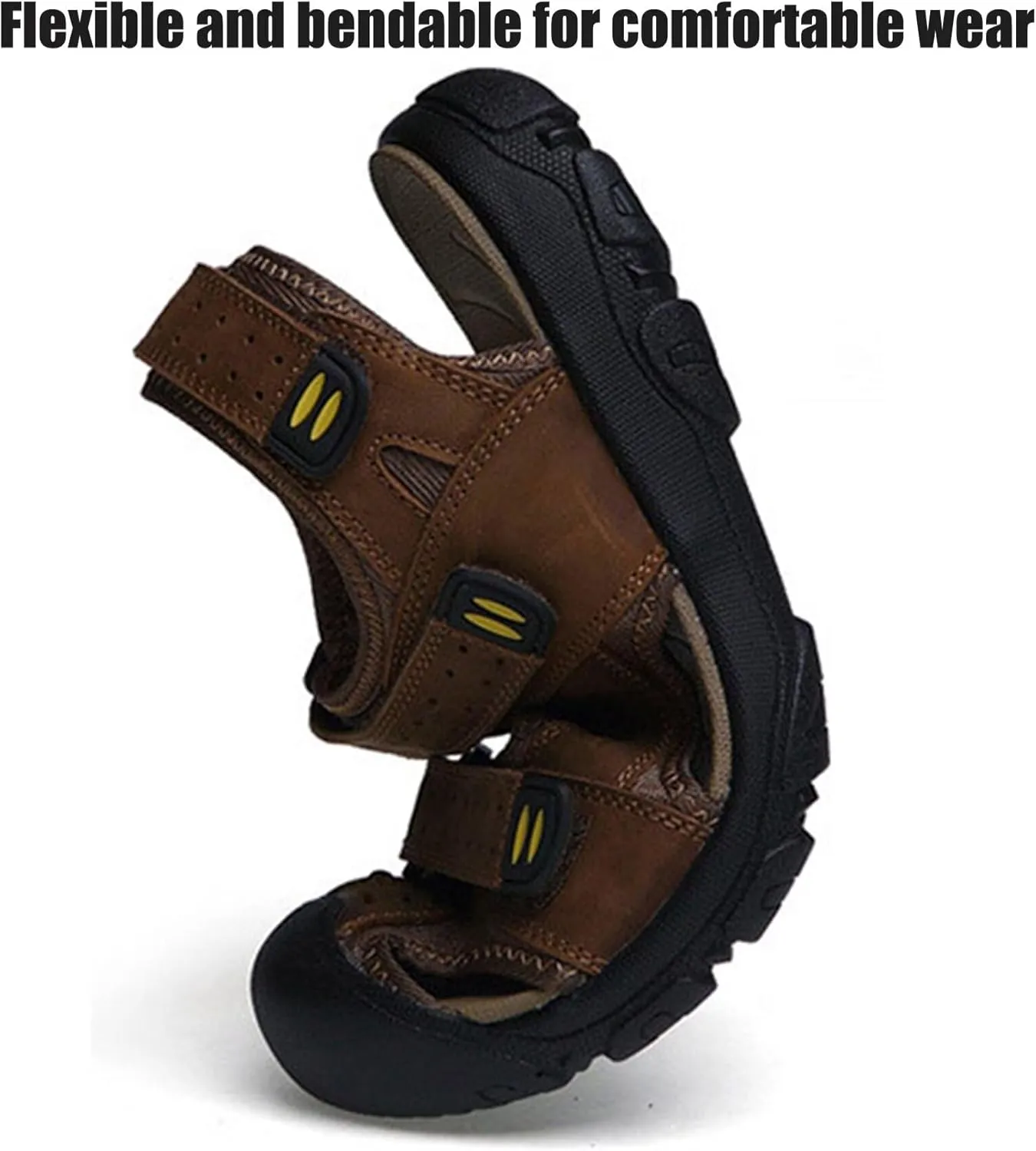 HNVAVQ Mens Outdoor Casual Sandals Leather Closed Toe Sandals Anti Slip Beach Sandals Waterproof Fishing Shoes