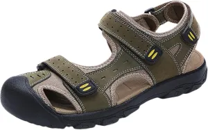 HNVAVQ Mens Outdoor Casual Sandals Leather Closed Toe Sandals Anti Slip Beach Sandals Waterproof Fishing Shoes