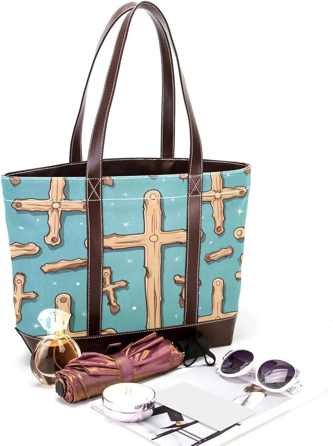 Holy Easter Cross-1035 Shoulder Purses for Women Large Soft Washed Leather Purses and Durable Handbags