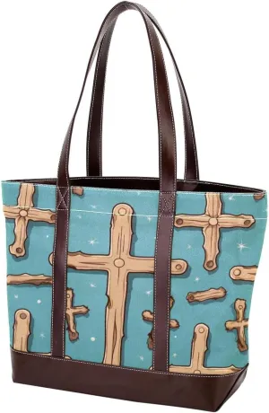 Holy Easter Cross-1035 Shoulder Purses for Women Large Soft Washed Leather Purses and Durable Handbags