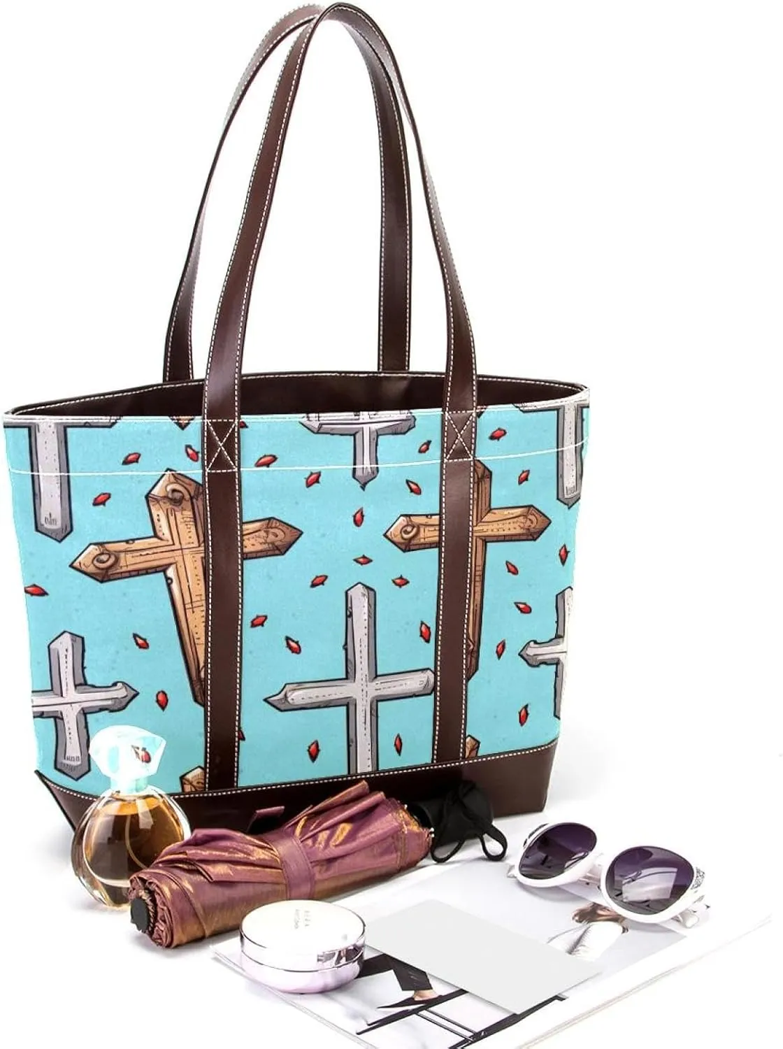 Holy Easter Cross-1057 Tote Bags Durable Leather Canvas Purses and Handbags for Women Top Handle Shoulder Satchel Hobo Bags