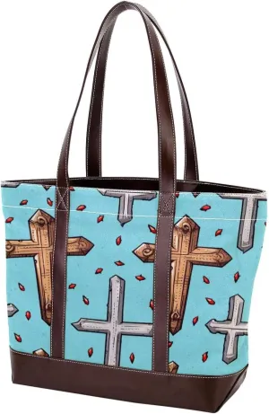 Holy Easter Cross-1057 Tote Bags Durable Leather Canvas Purses and Handbags for Women Top Handle Shoulder Satchel Hobo Bags