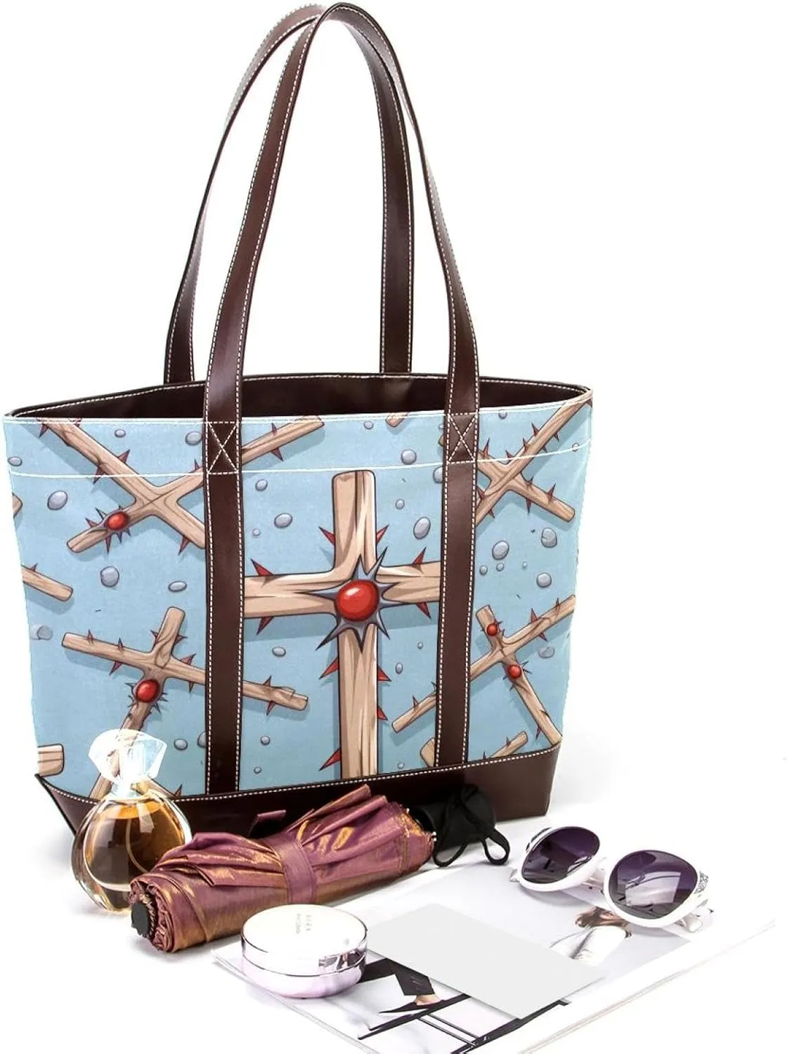 Holy Easter Cross-1057 Tote Bags Durable Leather Canvas Purses and Handbags for Women Top Handle Shoulder Satchel Hobo Bags
