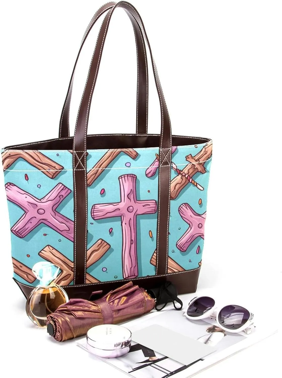 Holy Easter Cross-1068 Shoulder Purses for Women Large Soft Washed Leather Purses and Durable Handbags