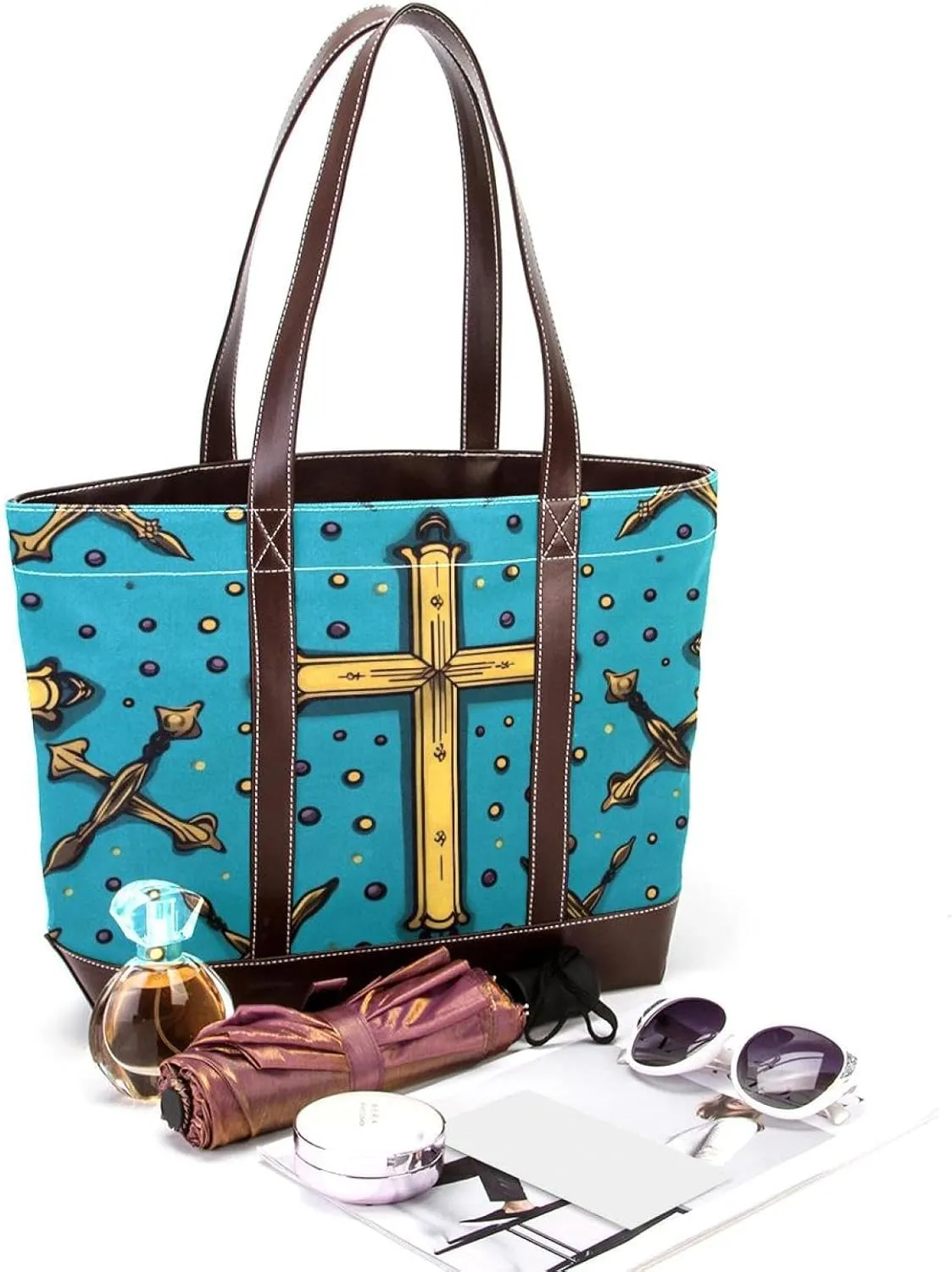Holy Easter Cross-1068 Shoulder Purses for Women Large Soft Washed Leather Purses and Durable Handbags