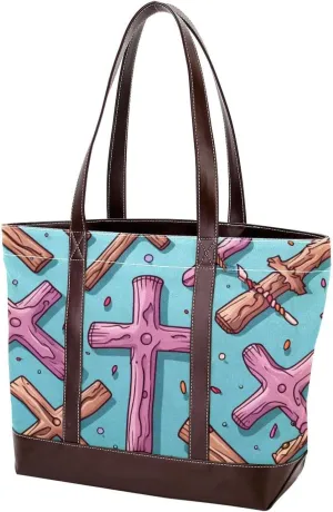 Holy Easter Cross-1068 Shoulder Purses for Women Large Soft Washed Leather Purses and Durable Handbags