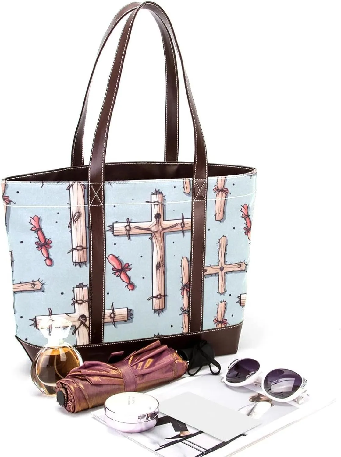 Holy Easter Cross-1090 Tote Bags Durable Leather Canvas Purses and Handbags for Women Top Handle Shoulder Satchel Hobo Bags