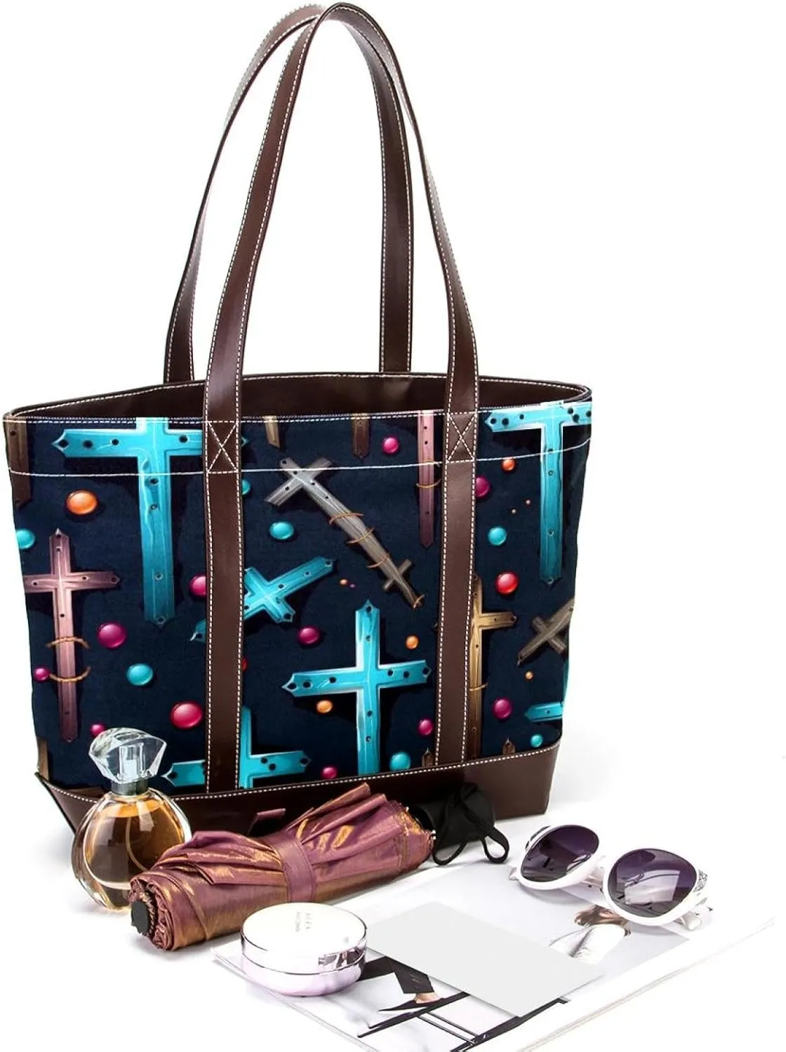 Holy Easter Cross-1090 Tote Bags Durable Leather Canvas Purses and Handbags for Women Top Handle Shoulder Satchel Hobo Bags