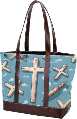 Holy Easter Cross-1123 Tote Bags Durable Leather Canvas Purses and Handbags for Women Top Handle Shoulder Satchel Hobo Bags