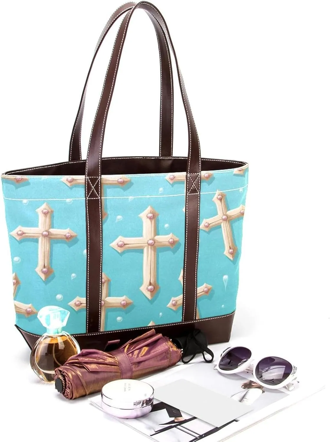 Holy Easter Cross-1123 Tote Bags Durable Leather Canvas Purses and Handbags for Women Top Handle Shoulder Satchel Hobo Bags