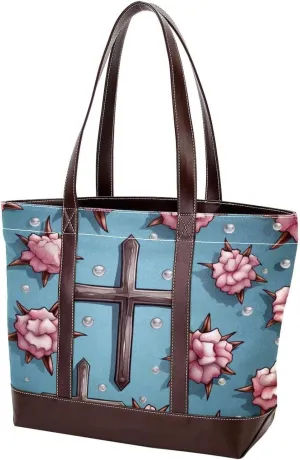 Holy Easter Cross-1123 Tote Bags Durable Leather Canvas Purses and Handbags for Women Top Handle Shoulder Satchel Hobo Bags