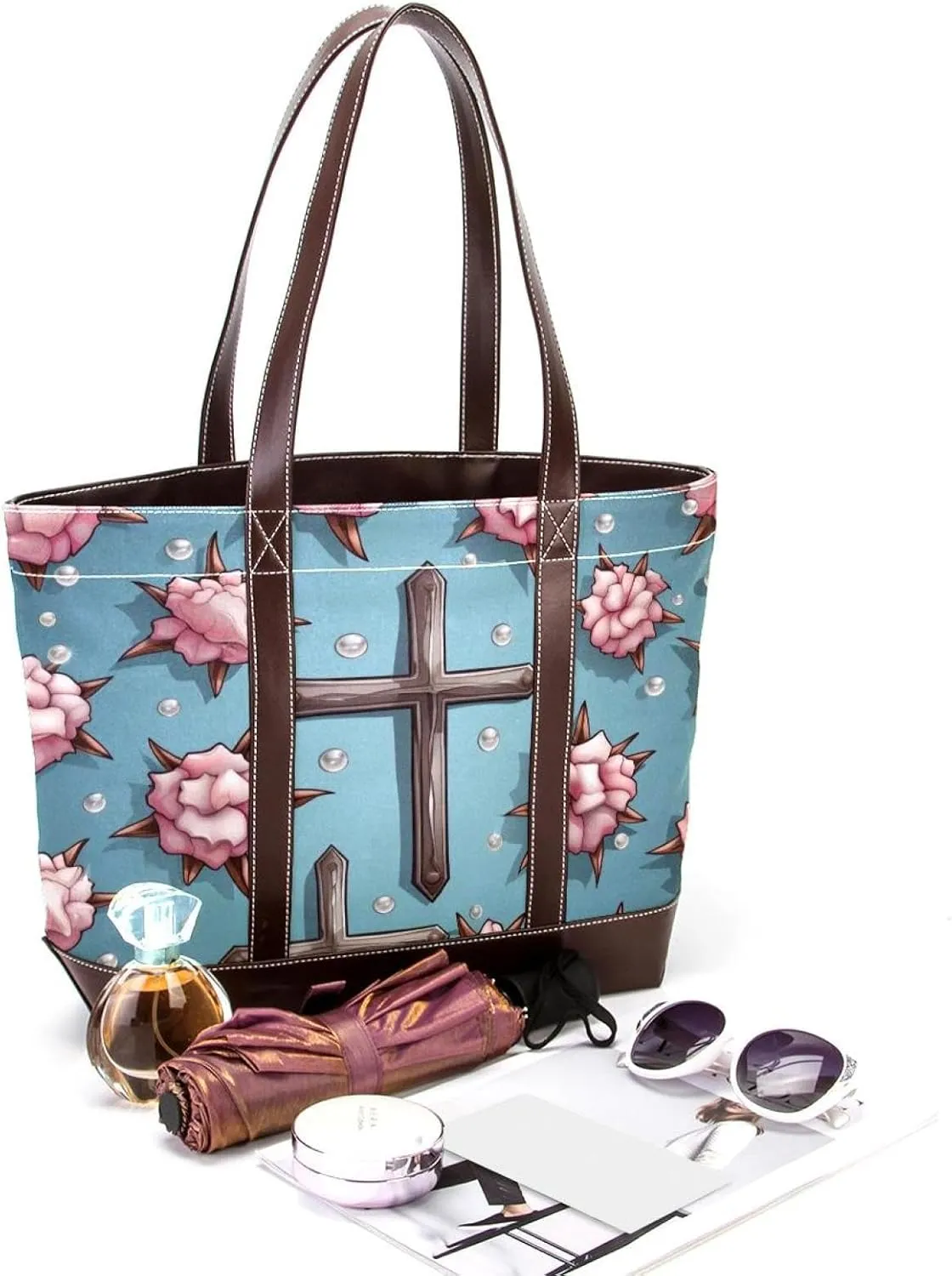 Holy Easter Cross-1123 Tote Bags Durable Leather Canvas Purses and Handbags for Women Top Handle Shoulder Satchel Hobo Bags