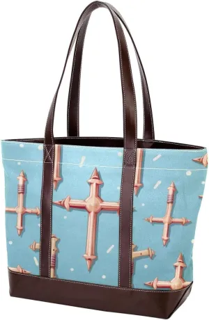 Holy Easter Cross-1123 Tote Bags Durable Leather Canvas Purses and Handbags for Women Top Handle Shoulder Satchel Hobo Bags