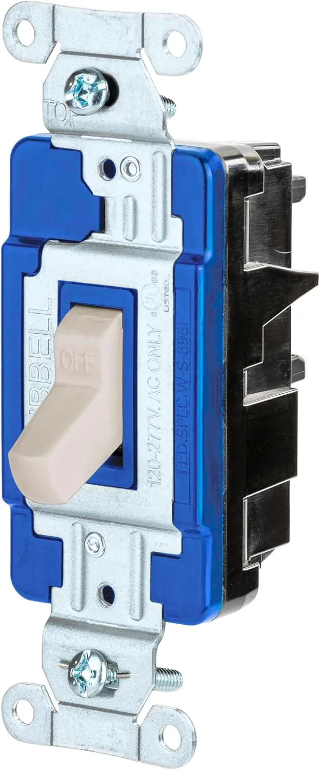 Hubbell Wiring Devices CSB115STLA EdgeConnect, Single Pole Switch, Commercial Grade, Screwless Termination, Toggle, 15A 120/277V, Light Almond, 10-Pack