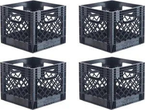 Hudson Exchange 13 x 13 x 11" (16 Quart, 4 Pack) Mesh Commercial Grade Milk Crate Handled Storage Container Tote, Black