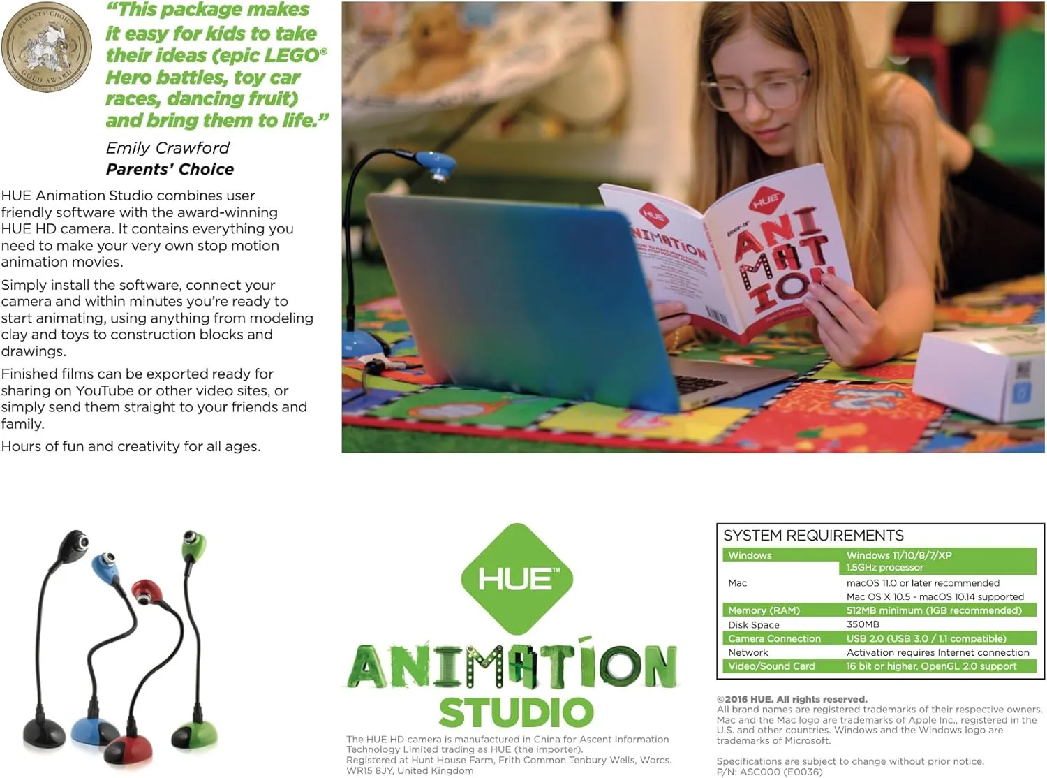 HUE Animation Studio: Complete Stop Motion Kit (Camera, Software, Book) for Windows/macOS (Blue) with Carry Case