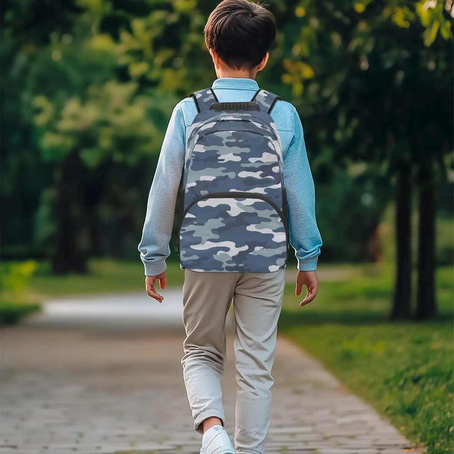 HUGS IDEA Blue Camo Backpack for Teens Boys Lightweight School Bags with Laptop Compartment Large Capacity Rucksack for Middle Students 17 Inch Children Bookbag for School Travel Hiking
