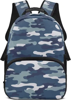 HUGS IDEA Blue Camo Backpack for Teens Boys Lightweight School Bags with Laptop Compartment Large Capacity Rucksack for Middle Students 17 Inch Children Bookbag for School Travel Hiking