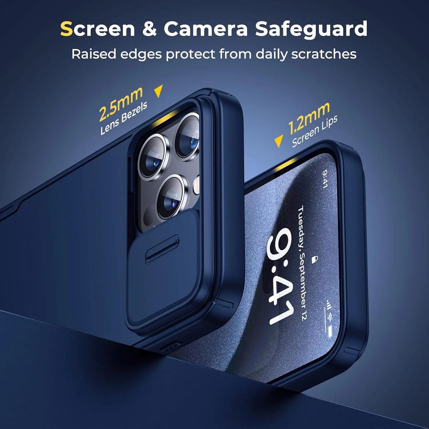 Humixx for iPhone 15 Pro Max Case with Camera Cover, [14 FT Drop Protection & Airbag Tech] [Snug Touch] Slim Protective Shockproof Bumper Hard Cover for iPhone 15 Pro Max Phone Case 6.7"- Blue