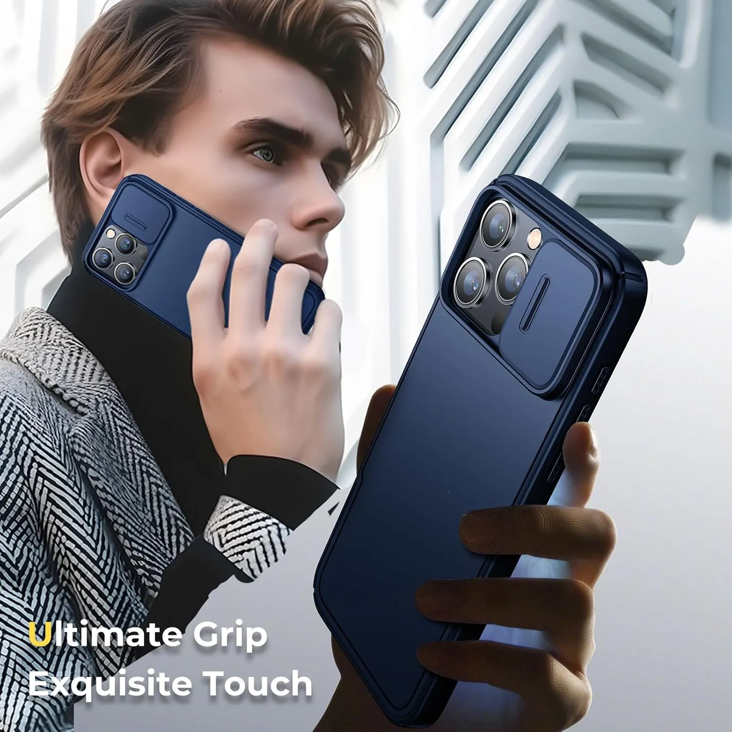 Humixx for iPhone 15 Pro Max Case with Camera Cover, [14 FT Drop Protection & Airbag Tech] [Snug Touch] Slim Protective Shockproof Bumper Hard Cover for iPhone 15 Pro Max Phone Case 6.7"- Blue
