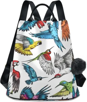 Hummingbirds Parrots Birds Backpack for Women Anti Theft Large Fashion Travel Shoulder Bag Purse Rucksack Lightweight