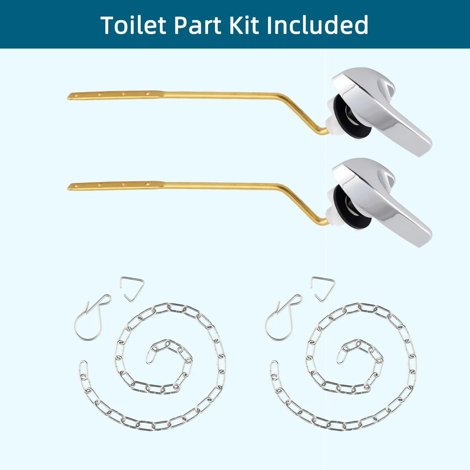 Hygie Rinse 2Pack Universal Side Mount Toilet Handle Replacement Kit Compatible with Kohler K-GP30324-CP/Glacier Bay Toilet with Flapper Chains, Metal Toilet Flusher Lever, Chrome