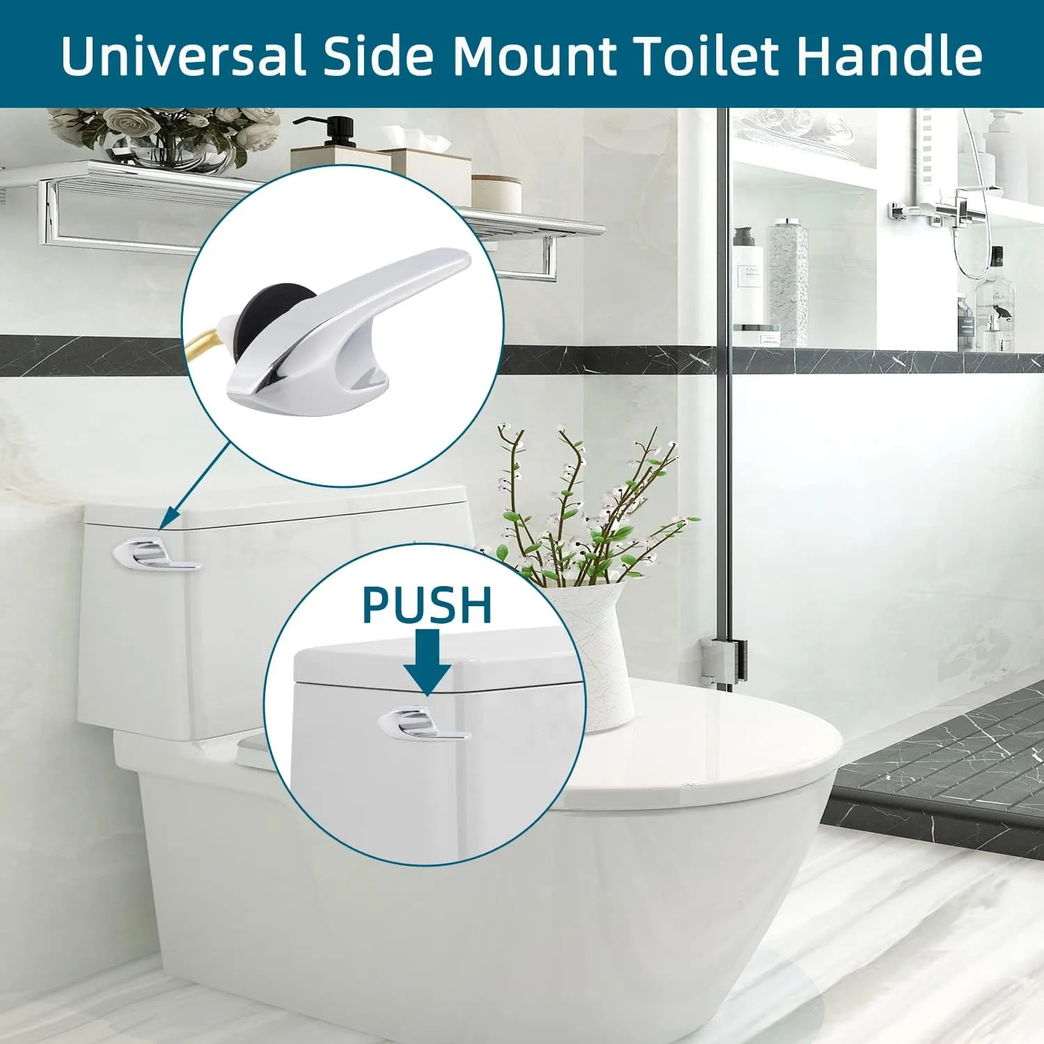 Hygie Rinse 2Pack Universal Side Mount Toilet Handle Replacement Kit Compatible with Kohler K-GP30324-CP/Glacier Bay Toilet with Flapper Chains, Metal Toilet Flusher Lever, Chrome