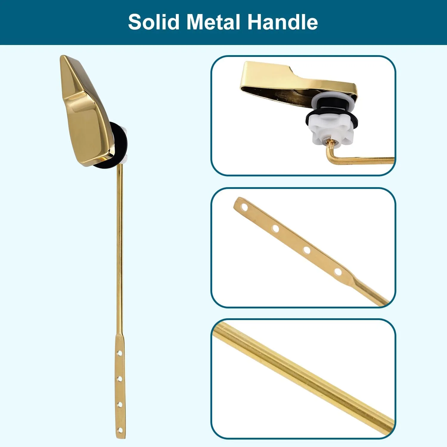 Hygie Rinse Front Mount Metal Toilet Handle Replacement Kit Compatible with American Standard/Mansfield/Gerber Toilet, Toilet Tank Flusher Lever with Flapper Chain, Shiny Gold