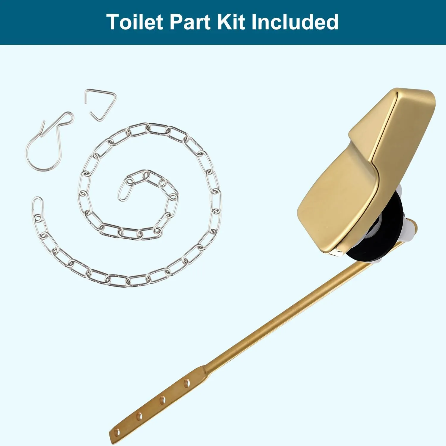 Hygie Rinse Front Mount Metal Toilet Handle Replacement Kit Compatible with American Standard/Mansfield/Gerber Toilet, Toilet Tank Flusher Lever with Flapper Chain, Shiny Gold