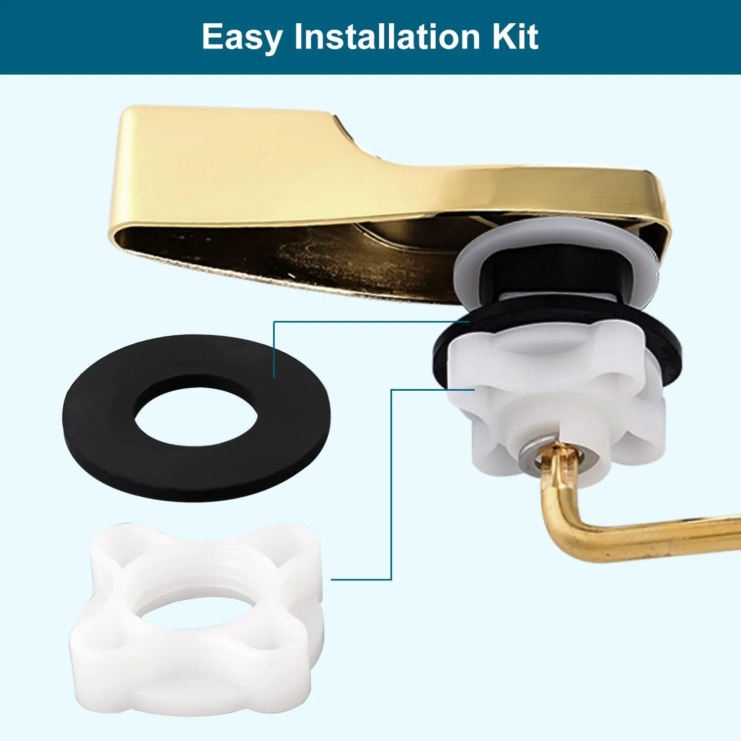 Hygie Rinse Front Mount Metal Toilet Handle Replacement Kit Compatible with American Standard/Mansfield/Gerber Toilet, Toilet Tank Flusher Lever with Flapper Chain, Shiny Gold