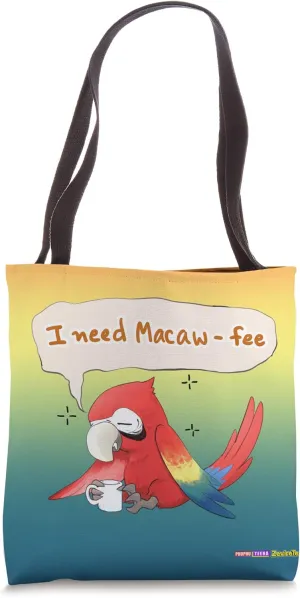 I need Macaw-fee - a very tired Scarlet Macaw pun Tote Bag