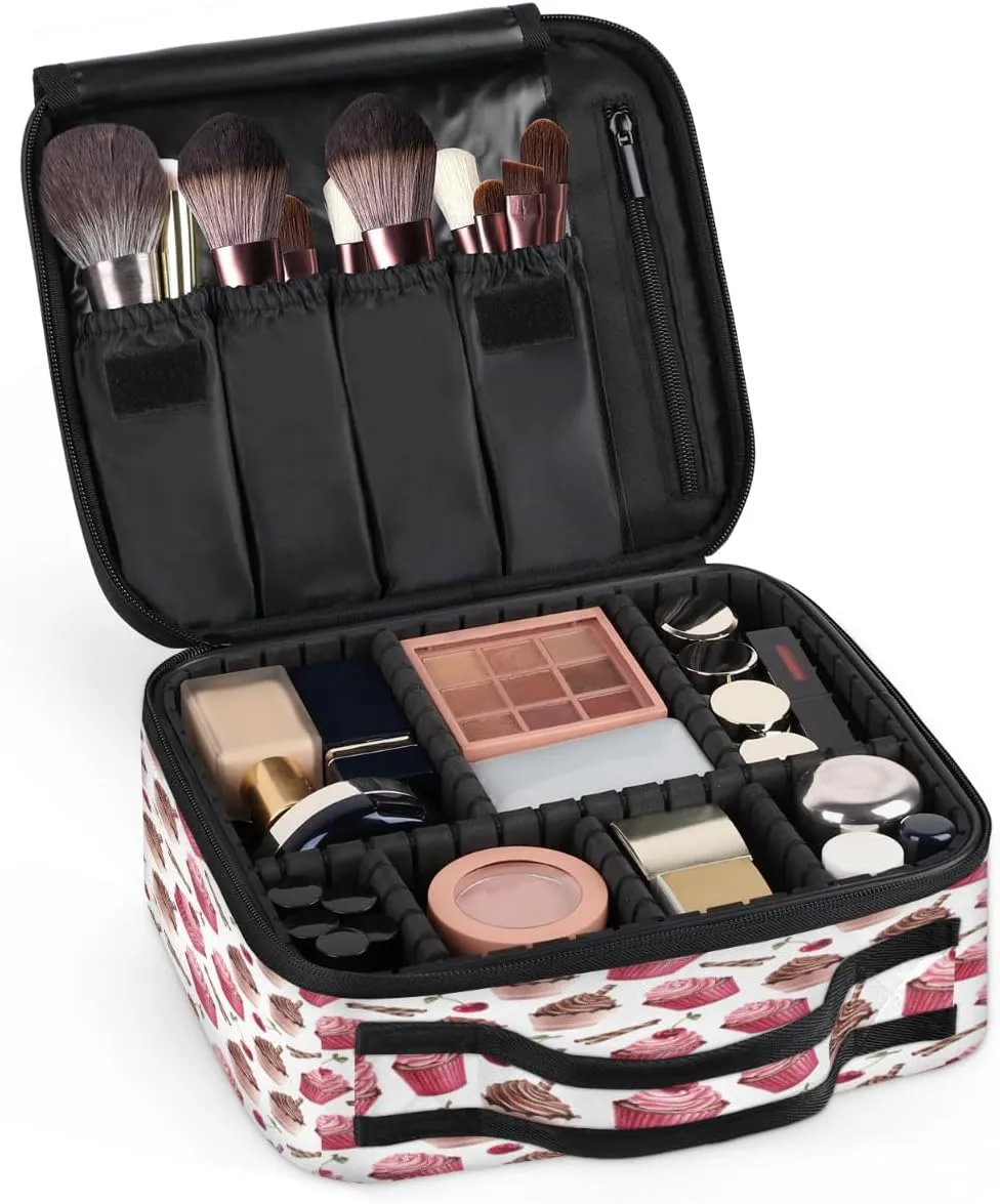 Ice Cream Cherry Makeup Train Case Travel Makeup Bag Professional Cosmetic Organizer Portable Storage Box with Adjustable Dividers for Cosmetics Makeup Brushes Toiletry