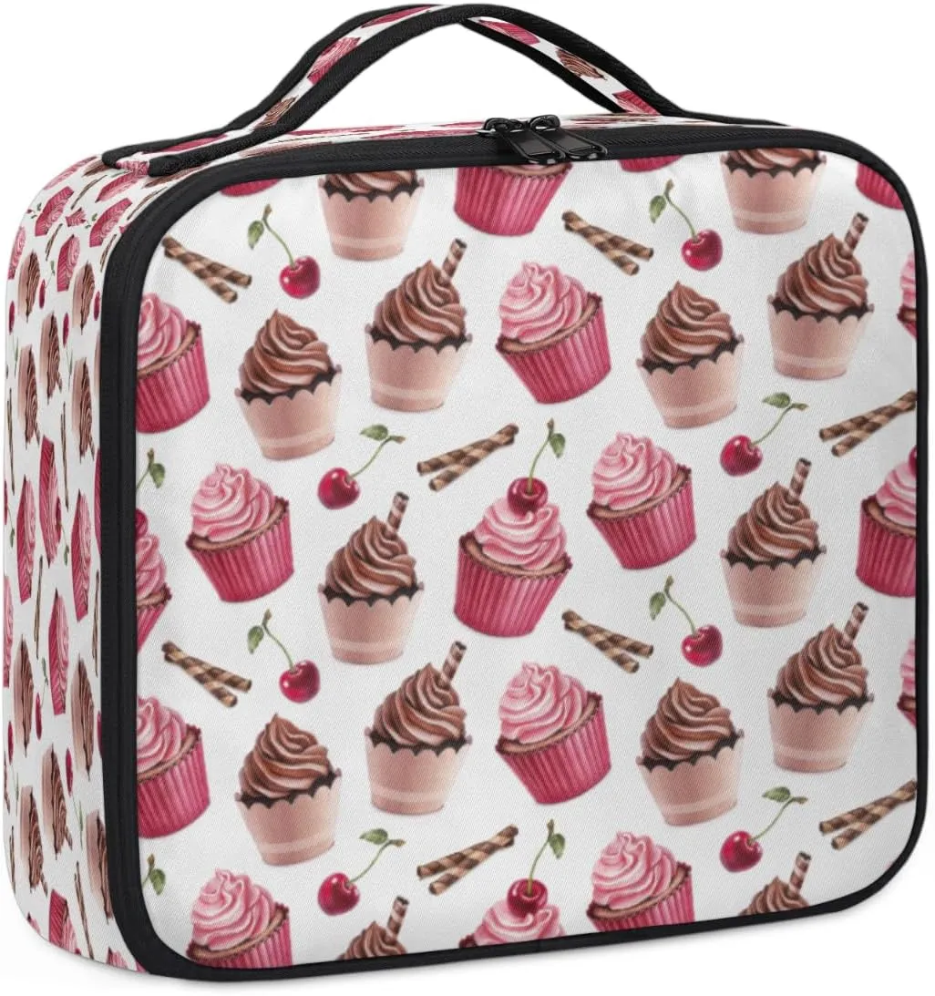 Ice Cream Cherry Makeup Train Case Travel Makeup Bag Professional Cosmetic Organizer Portable Storage Box with Adjustable Dividers for Cosmetics Makeup Brushes Toiletry