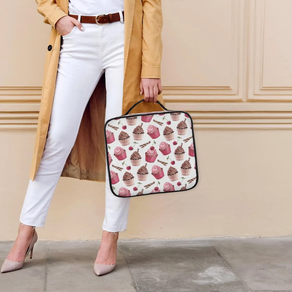 Ice Cream Cherry Makeup Train Case Travel Makeup Bag Professional Cosmetic Organizer Portable Storage Box with Adjustable Dividers for Cosmetics Makeup Brushes Toiletry