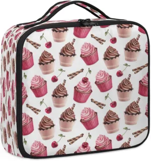 Ice Cream Cherry Makeup Train Case Travel Makeup Bag Professional Cosmetic Organizer Portable Storage Box with Adjustable Dividers for Cosmetics Makeup Brushes Toiletry