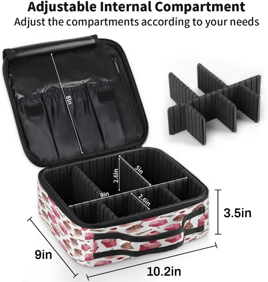 Ice Cream Cherry Makeup Train Case Travel Makeup Bag Professional Cosmetic Organizer Portable Storage Box with Adjustable Dividers for Cosmetics Makeup Brushes Toiletry