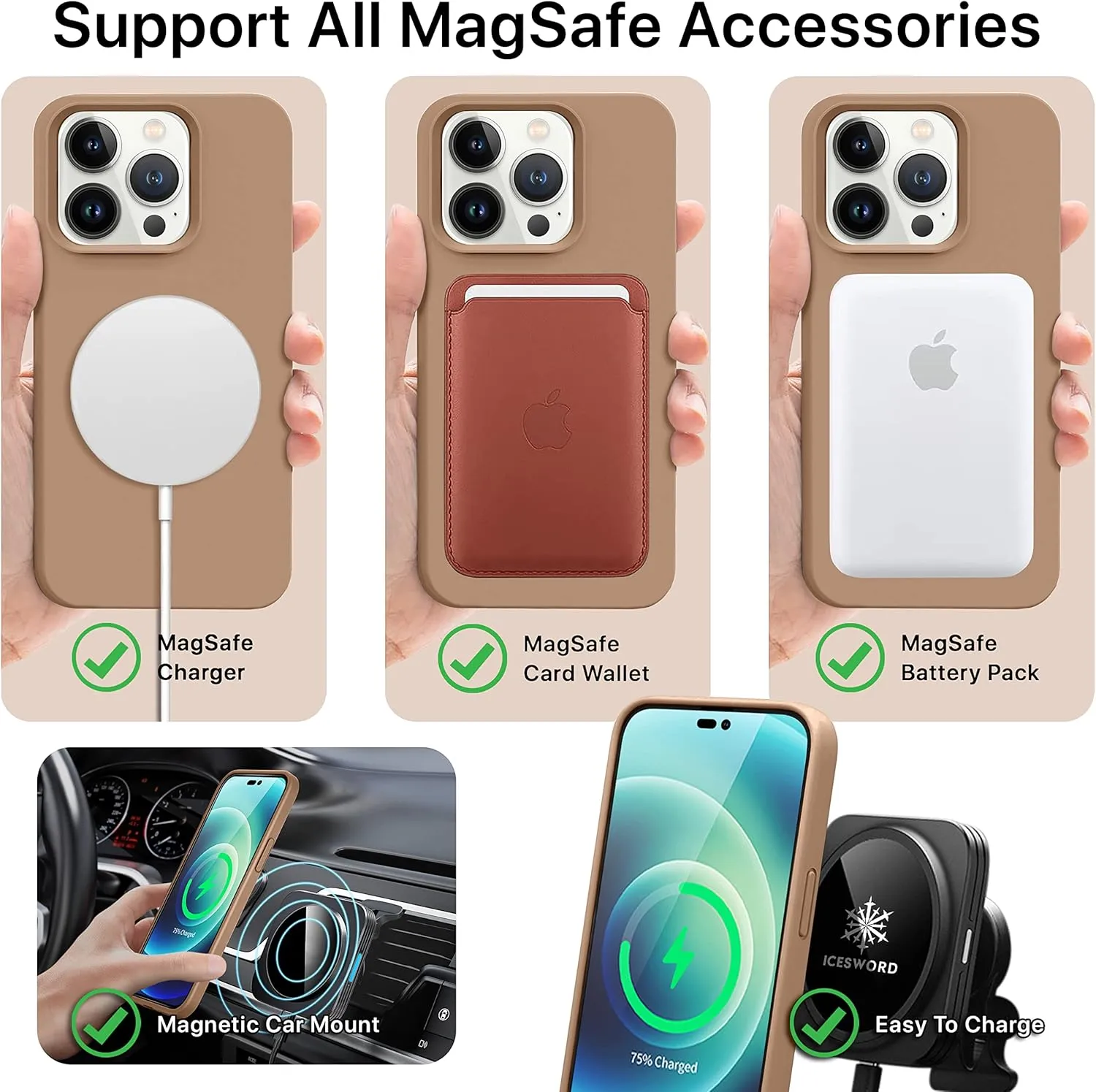 IceSword Magnetic Case for iPhone 14 Pro Case Milk Tea Silicone Case [Fast Charging] Strong Magnets, Slim Light Brown Beige Nude Cream Neutral Warm Tan Taupe Fall 2022 6.1 inch Mag14Pro-Milk Tea