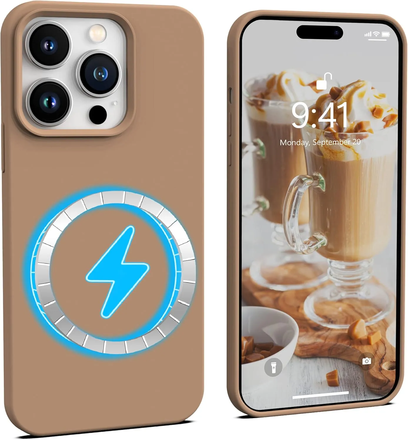 IceSword Magnetic Case for iPhone 14 Pro Case Milk Tea Silicone Case [Fast Charging] Strong Magnets, Slim Light Brown Beige Nude Cream Neutral Warm Tan Taupe Fall 2022 6.1 inch Mag14Pro-Milk Tea