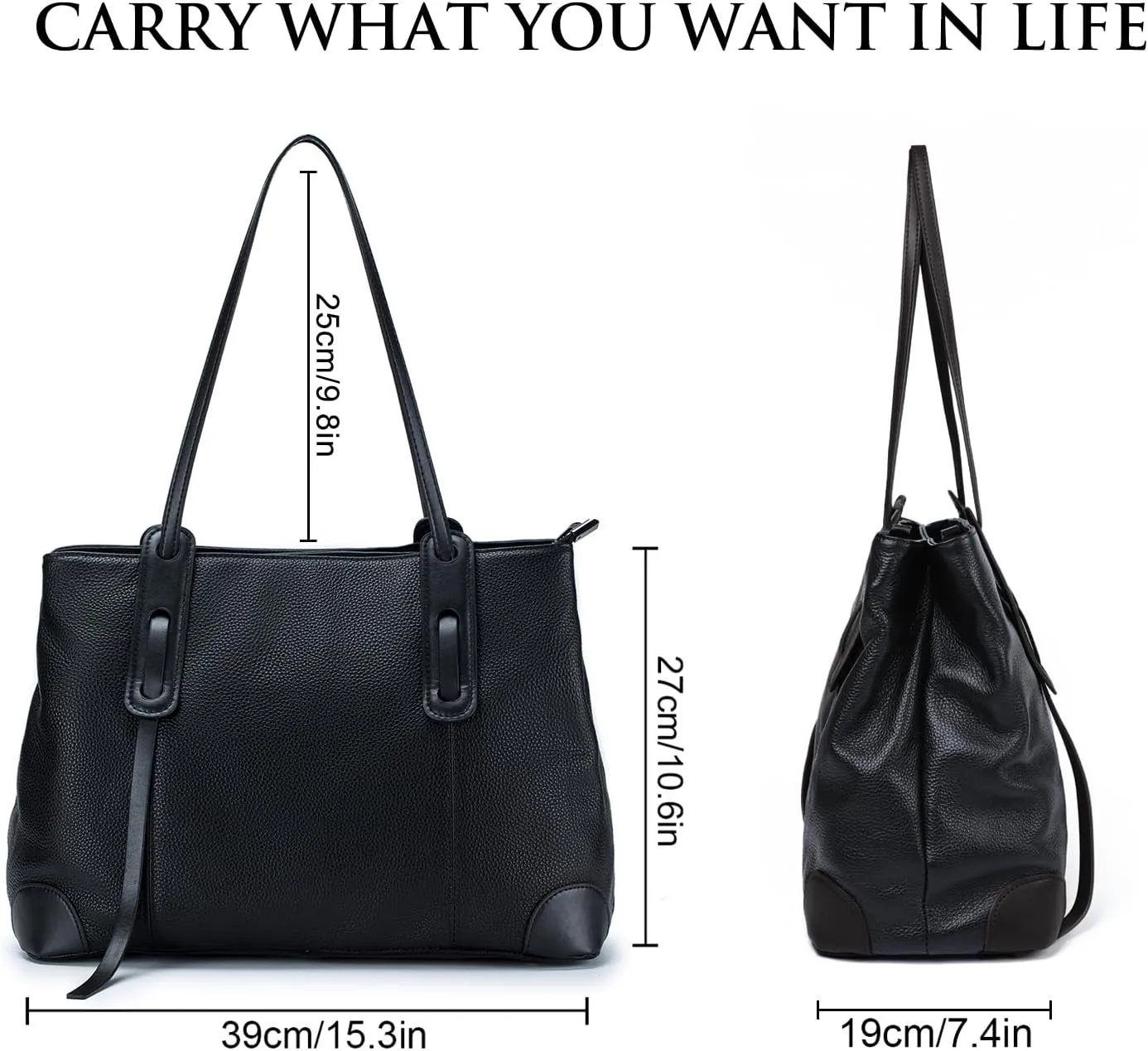 imeetu Genuine Leather Tote Shoulder Handbag Purse for Women, Large Capacity Bag Waterproof Big Tote Shoulder Bag