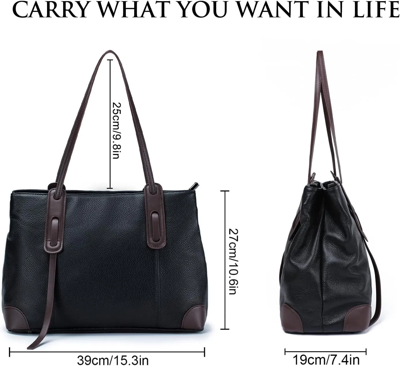 imeetu Genuine Leather Tote Shoulder Handbag Purse for Women, Large Capacity Bag Waterproof Big Tote Shoulder Bag